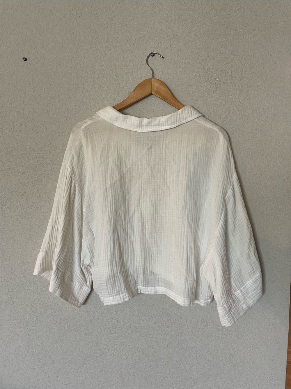 Z Supply White Gauze Button-Front Collared Crop Blouse Dolman Sleeve Boho Summer - Picture 7 of 7